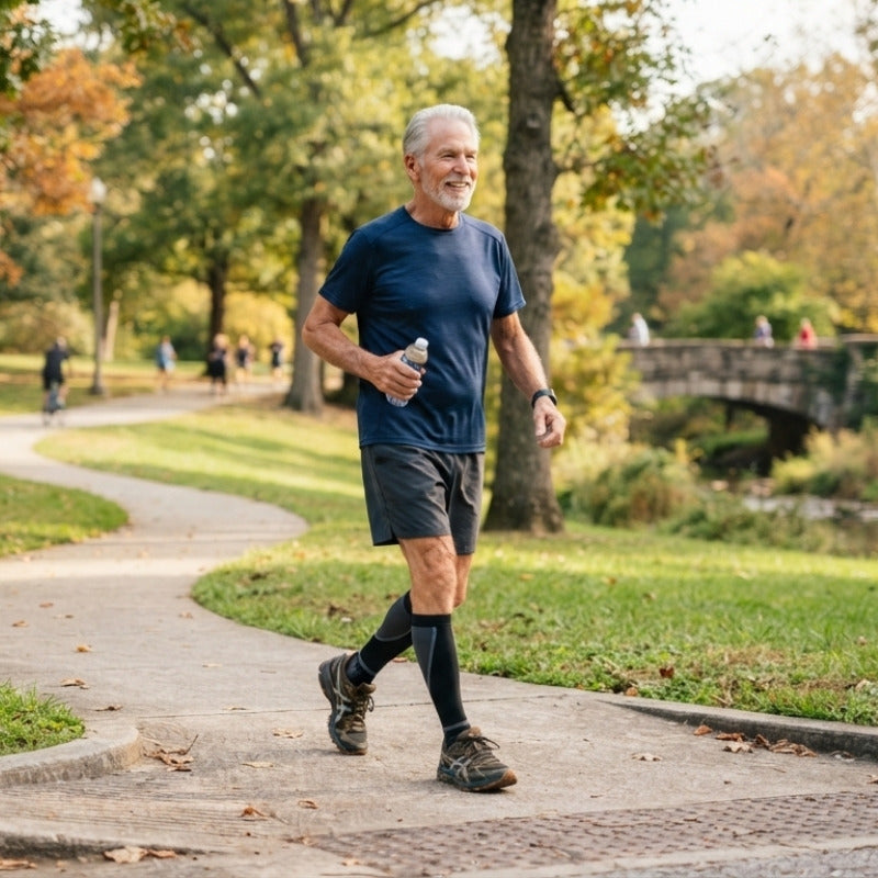 Man walking confidently on the path