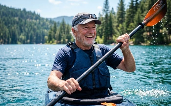 Senior man kayaking