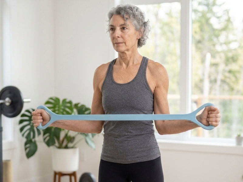 Shoulder external rotation exercise using resistance band with handles